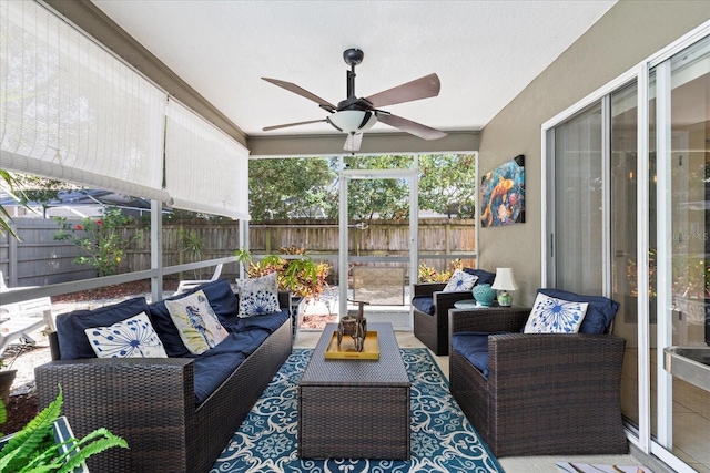 4047 Eagle Cove W Dr, Palm Harbor, FL 34685 - sunroom / solarium with ceiling fan and outdoor lounge area