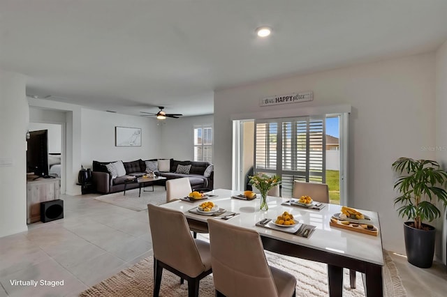 3628 Diving Dove Ln, Bartow, FL 33830 - dining space with ceiling fan and light tile patterned floors