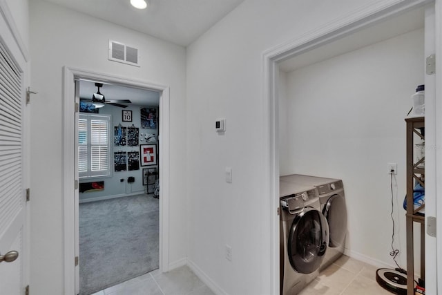 3628 Diving Dove Ln, Bartow, FL 33830 - washroom with separate washer and dryer, light tile patterned flooring, ceiling fan, and baseboards