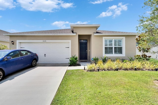 3628 Diving Dove Ln, Bartow, FL 33830 - view of front of property with a garage, stucco siding, a front lawn, and driveway