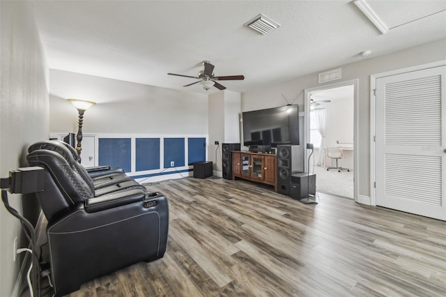 10512 Scenic Hollow Dr, Riverview, FL 33578 - living room with ceiling fan and wood finished floors