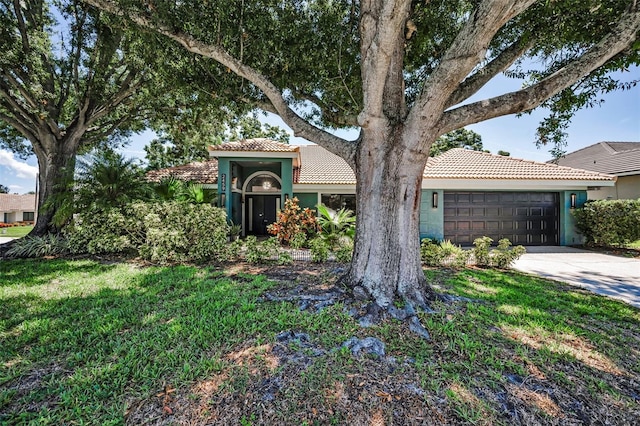 2459 Parkstream Ave, Clearwater, FL 33759 - view of front of home featuring a tile roof, an attached garage, concrete driveway, and stucco siding