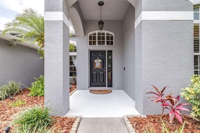8814 N River Rd, Tampa, FL 33635 - doorway to property featuring stucco siding