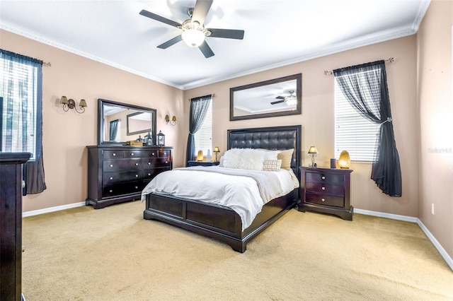8814 N River Rd, Tampa, FL 33635 - carpeted bedroom featuring baseboards, crown molding, and ceiling fan