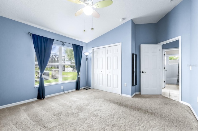 8814 N River Rd, Tampa, FL 33635 - unfurnished bedroom featuring carpet flooring, baseboards, a closet, multiple windows, and lofted ceiling