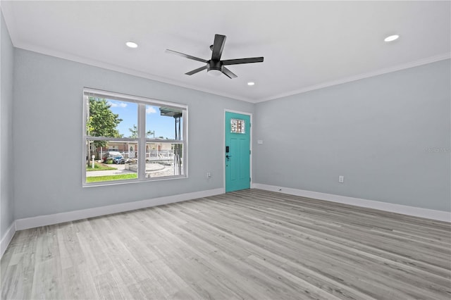 4841 Drift Tide Dr, New Port Richey, FL 34652 - unfurnished room with ornamental molding, ceiling fan, wood finished floors, and recessed lighting