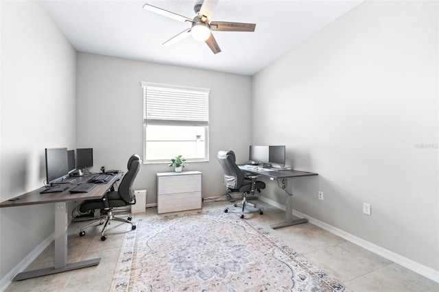 30762 Parrot Reef Ct, Wesley Chapel, FL 33545 - home office featuring ceiling fan, tile patterned floors, and baseboards
