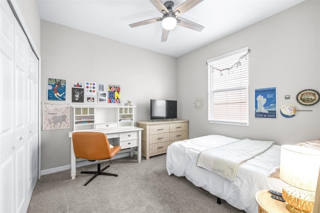 30762 Parrot Reef Ct, Wesley Chapel, FL 33545 - bedroom featuring a closet, carpet floors, ceiling fan, and baseboards