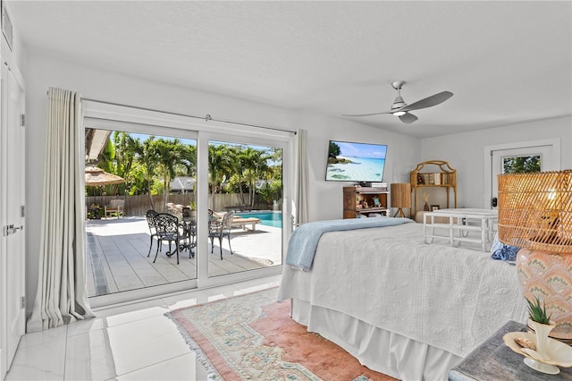 208 Live Oak Ln, Largo, FL 33770 - bedroom with access to exterior, tile patterned flooring, and ceiling fan