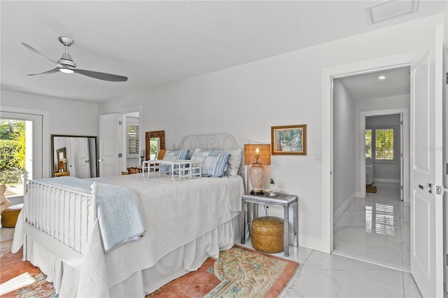 208 Live Oak Ln, Largo, FL 33770 - bedroom featuring light marble finish flooring and a ceiling fan