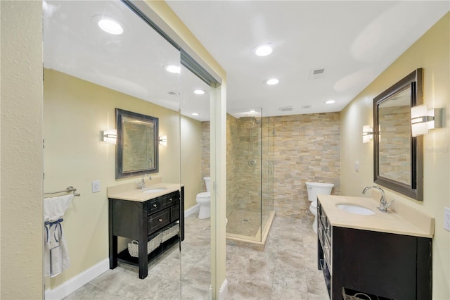 1111 N Bayshore Blvd Unit E10, Clearwater, FL 33759 - bathroom with a shower stall, two vanities, and recessed lighting