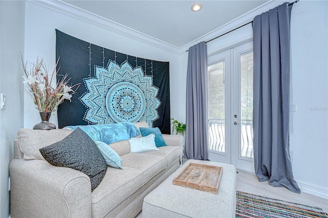 1411 Tessano Pl, Palm Harbor, FL 34683 - living area with ornamental molding, french doors, and recessed lighting