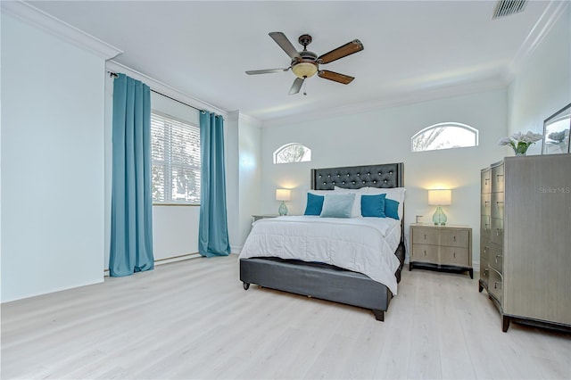 1411 Tessano Pl, Palm Harbor, FL 34683 - bedroom with wood finished floors, ornamental molding, and ceiling fan