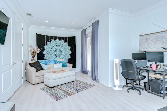 1411 Tessano Pl, Palm Harbor, FL 34683 - office space featuring crown molding, wood finished floors, baseboards, and recessed lighting