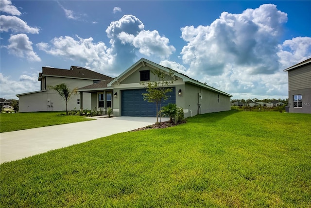 16433 66th Ln E, Parrish, FL 34219 - view of front of house with a front yard, driveway, an attached garage, and stucco siding