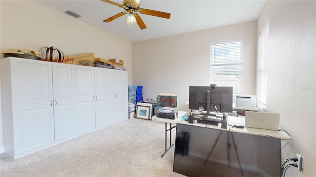 9800 Sago Point Dr, Seminole, FL 33777 - home office with ceiling fan and carpet flooring