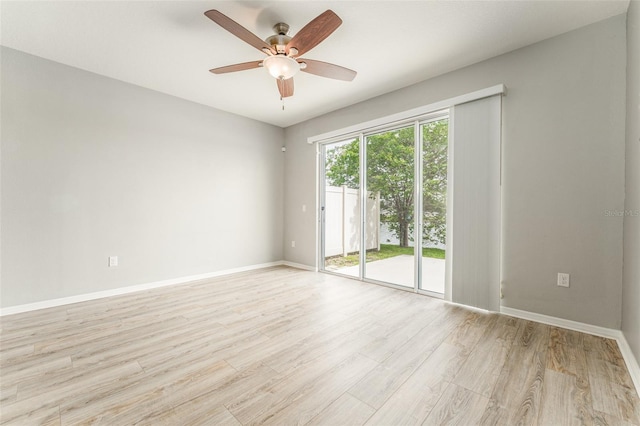9140 Hillcroft Dr, Riverview, FL 33578 - empty room featuring a ceiling fan, light wood finished floors, and baseboards