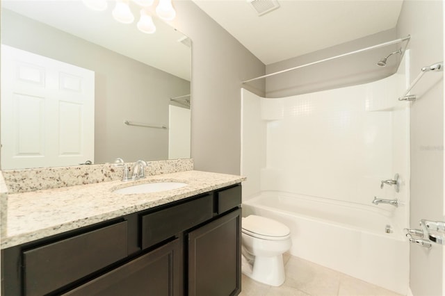 9140 Hillcroft Dr, Riverview, FL 33578 - bathroom featuring toilet, tile patterned floors, washtub / shower combination, and vanity