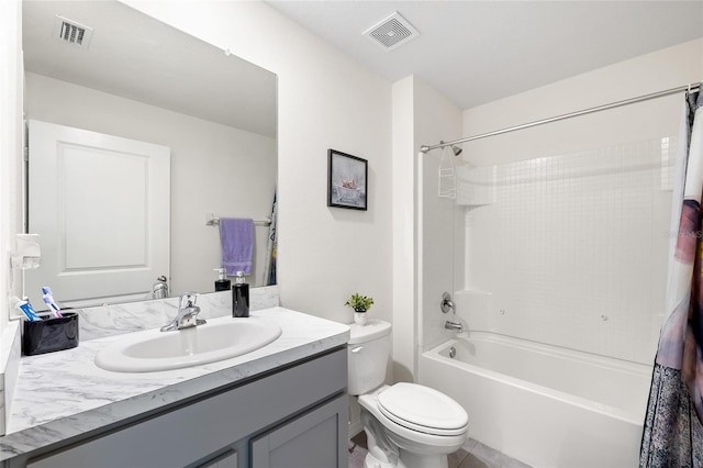 10452 Elgin Blvd, Spring Hill, FL 34608 - bathroom with shower / bath combination with curtain, vanity, and toilet