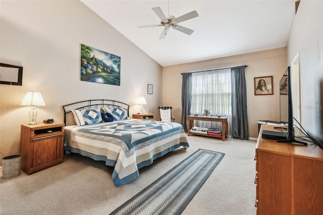 3484 Primrose Way, Palm Harbor, FL 34683 - bedroom featuring light colored carpet, lofted ceiling, and a ceiling fan