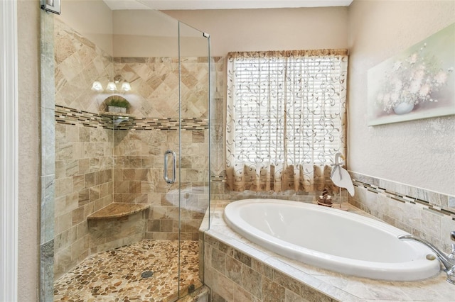 3484 Primrose Way, Palm Harbor, FL 34683 - bathroom with a garden tub, a stall shower, and plenty of natural light