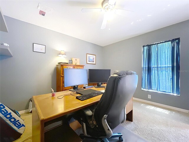 4315 Whittner Dr, Land O Lakes, FL 34639 - office area with a ceiling fan and light colored carpet