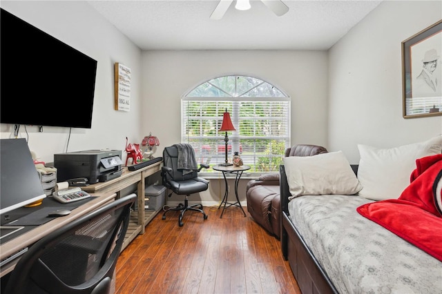 5143 Lochmead Ter, Zephyrhills, FL 33541 - office featuring hardwood / wood-style floors, a ceiling fan, and baseboards