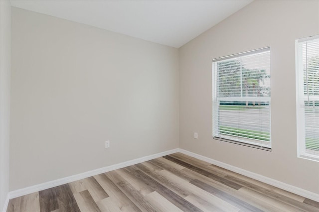 13016 Boggy Creek Dr, Riverview, FL 33579 - spare room with wood finished floors, vaulted ceiling, and baseboards