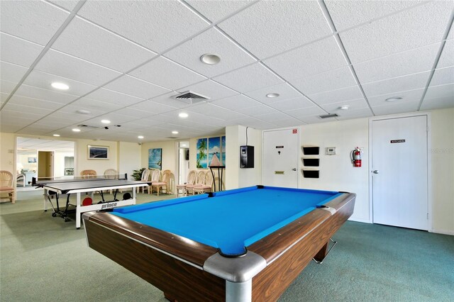 11000 Gulf Blvd Unit 703, Treasure Island, FL 33706 - game room with carpet flooring, billiards table, recessed lighting, and a paneled ceiling