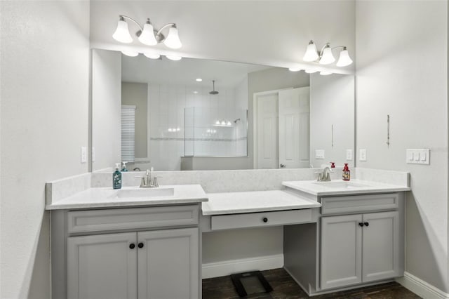 808 Vittorio Pl, Brandon, FL 33511 - bathroom with double vanity, a walk in shower, and baseboards