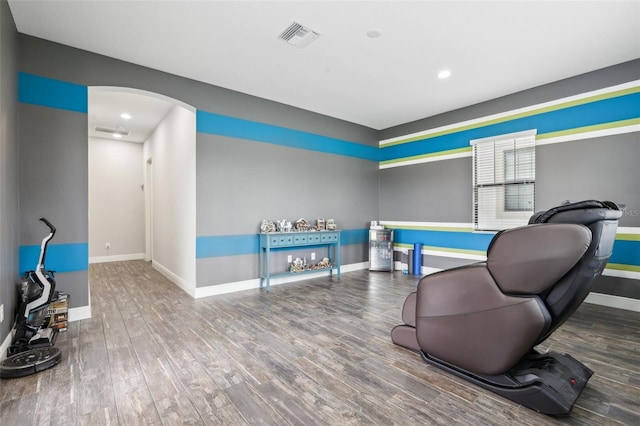 808 Vittorio Pl, Brandon, FL 33511 - office featuring baseboards, wood finished floors, arched walkways, and recessed lighting