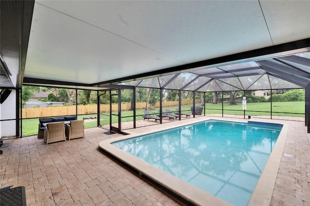 8222 Valrie Ln, Riverview, FL 33569 - swimming pool featuring a patio area and glass enclosure
