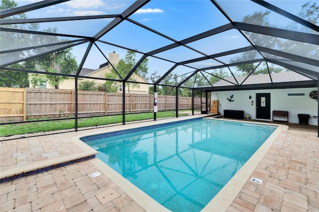 8222 Valrie Ln, Riverview, FL 33569 - view of swimming pool with a fenced backyard, a patio, and a lanai