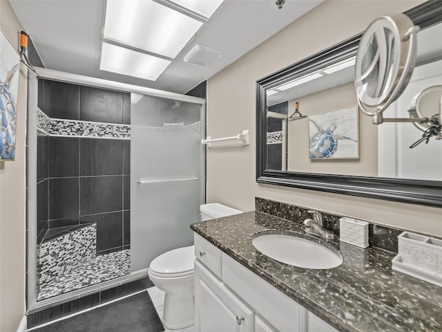 18610 Gulf Blvd Unit 208, Indian Shores, FL 33785 - full bathroom with toilet, vanity, a shower stall, and tile patterned flooring