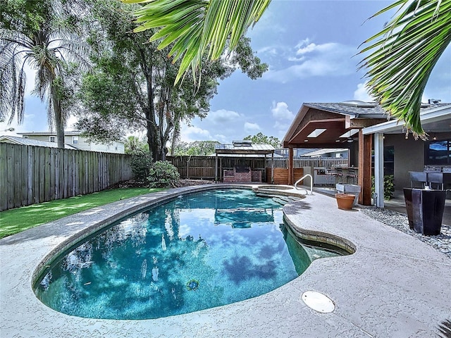 11525 Country Oaks Dr, Tampa, FL 33618 - view of pool featuring a fenced backyard, a gazebo, an outdoor bar, and a patio