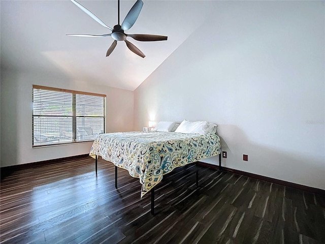 11525 Country Oaks Dr, Tampa, FL 33618 - bedroom with wood finished floors, lofted ceiling, baseboards, and ceiling fan