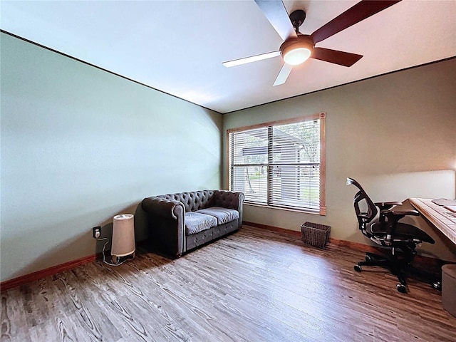 11525 Country Oaks Dr, Tampa, FL 33618 - office space featuring wood finished floors, baseboards, and a ceiling fan