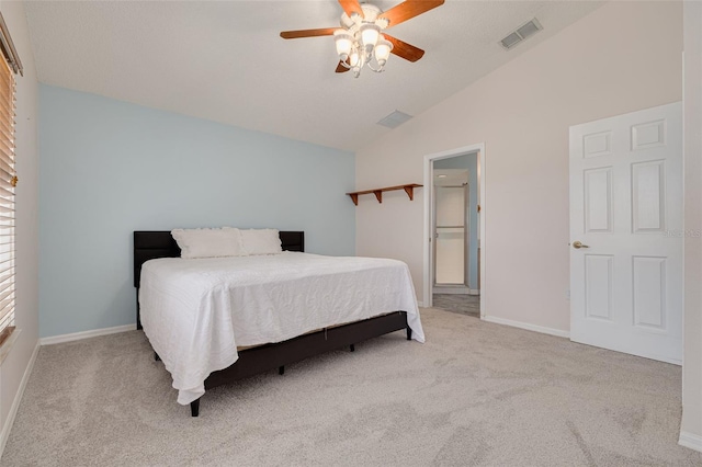 11078 Heathrow Ave, Spring Hill, FL 34609 - bedroom featuring carpet floors, vaulted ceiling, baseboards, and a ceiling fan