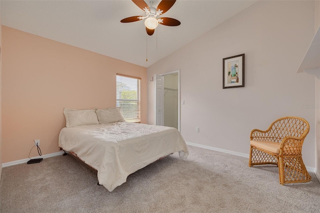 11078 Heathrow Ave, Spring Hill, FL 34609 - carpeted bedroom featuring vaulted ceiling, baseboards, and a ceiling fan