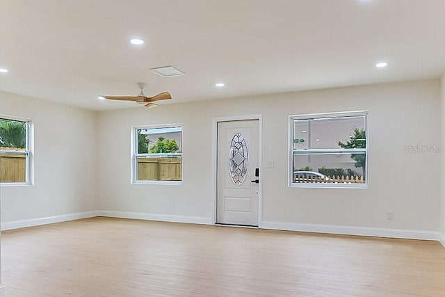 7620 N 74th St, Pinellas Park, FL 33781 - foyer featuring light wood-type flooring, recessed lighting, a ceiling fan, and baseboards