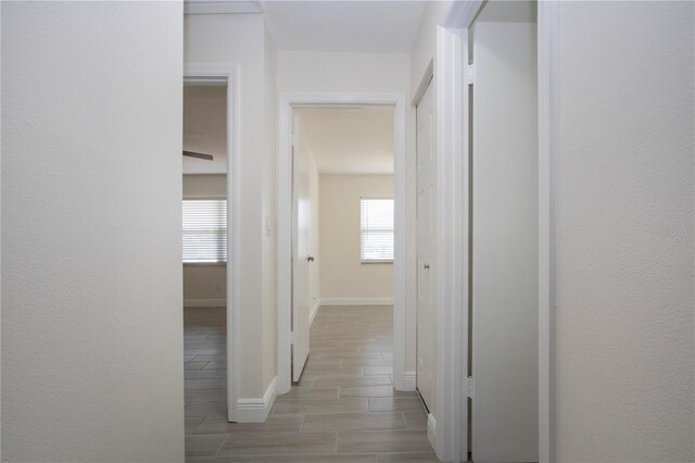 1906 Canterbury Ln Unit 20, Sun City Center, FL 33573 - hallway featuring wood finish floors and baseboards