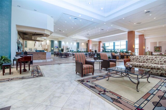 1906 Canterbury Ln Unit 20, Sun City Center, FL 33573 - common area featuring recessed lighting, a towering ceiling, and beamed ceiling