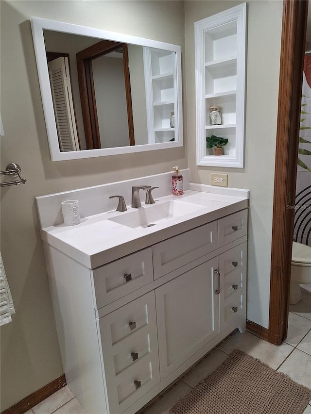 3536 Countrybrook Ln Unit 13, Palm Harbor, FL 34684 - bathroom with vanity, built in shelves, and tile patterned floors