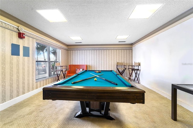 4950 Gulf Blvd Unit 404, St Pete Beach, FL 33706 - playroom with wallpapered walls, billiards table, carpet, and a textured ceiling