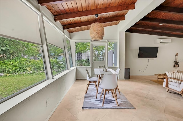 8944 W White Dogwood Dr, Homosassa, FL 34448 - sunroom / solarium featuring wooden ceiling, tile patterned flooring, an AC wall unit, and baseboards