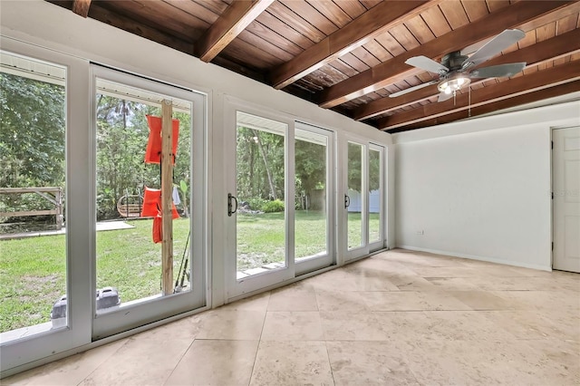 8944 W White Dogwood Dr, Homosassa, FL 34448 - unfurnished sunroom featuring wood ceiling with exposed beams, french doors, baseboards, and tile patterned floors