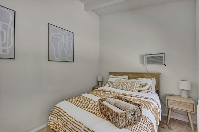 8944 W White Dogwood Dr, Homosassa, FL 34448 - bedroom with a wall mounted air conditioner, baseboards, and wooden ceiling