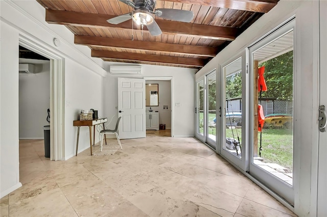 8944 W White Dogwood Dr, Homosassa, FL 34448 - unfurnished sunroom with an AC wall unit, beam ceiling, and a wall unit AC