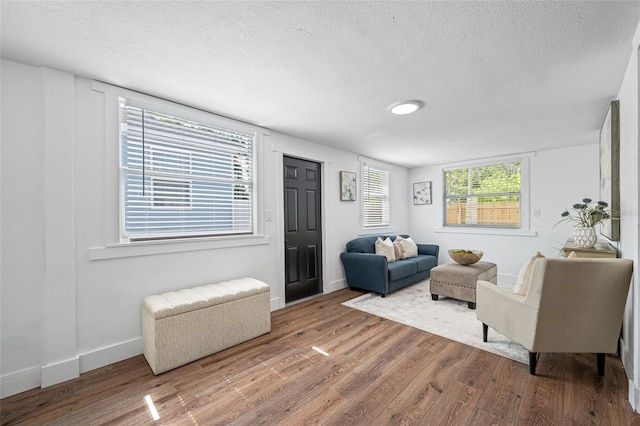 4626 8th Ave S, Saint Petersburg, FL 33711 - living room with a textured ceiling, wood finished floors, and baseboards