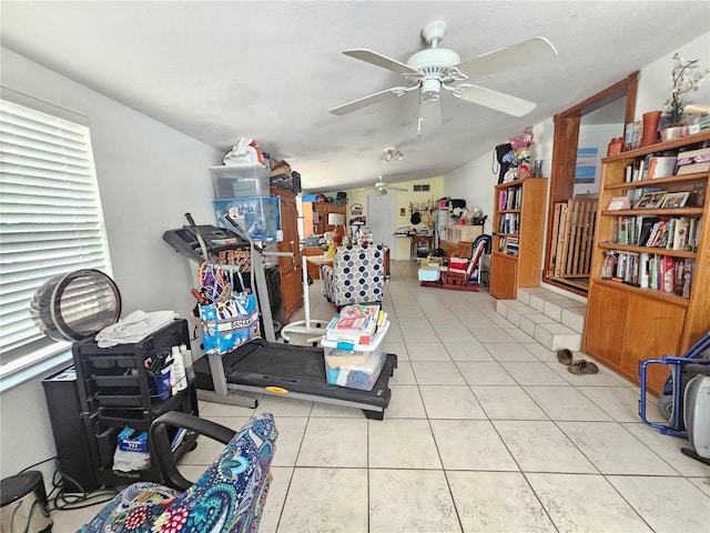 4352 Joy Dr, Land O Lakes, FL 34638 - workout room featuring ceiling fan and tile patterned floors